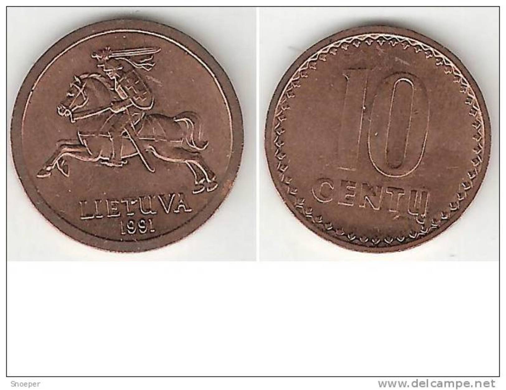 Lithuania 10  Centai 1991  Km 88  Unc !!!!!! - Lituanie