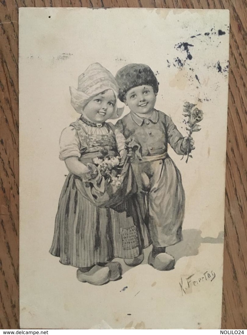 Cpa, Illustrateur FEIERTAG, écrite En 1911, Couple D'enfants, Tenues Folkloriques, Fleurs, - Feiertag, Karl