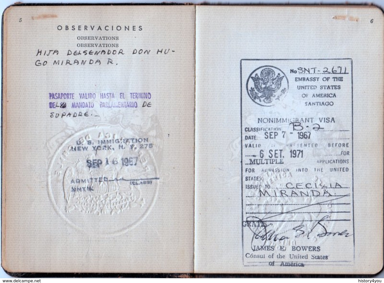 CHILE DIPLOMATIC Passport 1967 With Visas DAUGHTER OF SENATOR - Documenti Storici