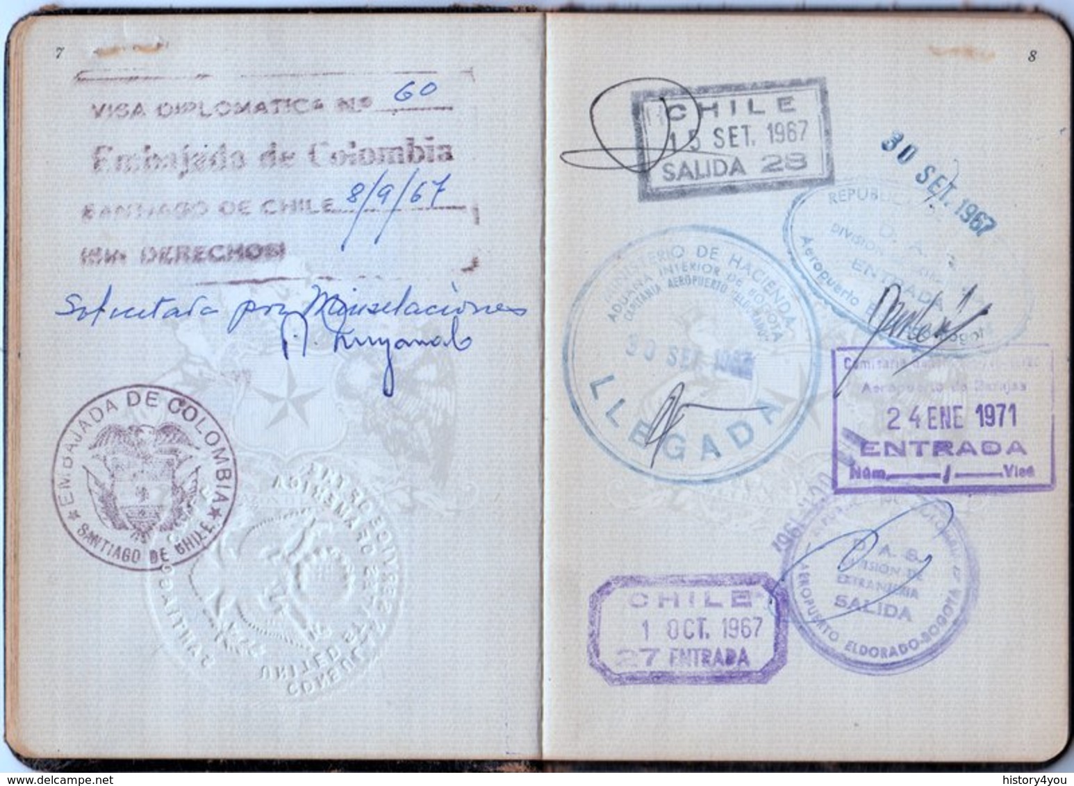 CHILE DIPLOMATIC Passport 1967 with visas DAUGHTER OF SENATOR