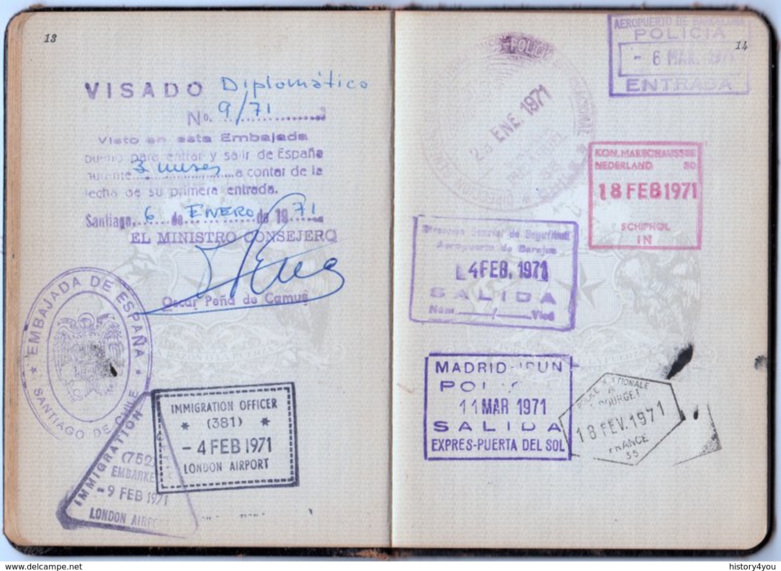 CHILE DIPLOMATIC Passport 1967 with visas DAUGHTER OF SENATOR