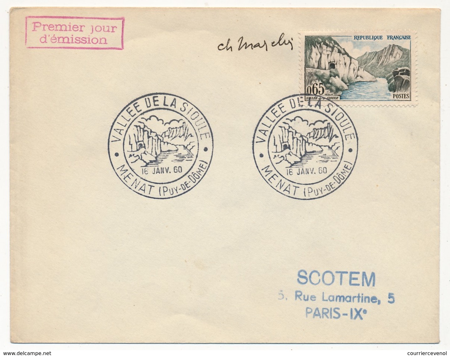 Enveloppe Scotem - 0,65 Vallée De La Sioule Obl. Illustrée Id - MENAT - 1960  Signature Ch. MAZELIN - Lettres & Documents