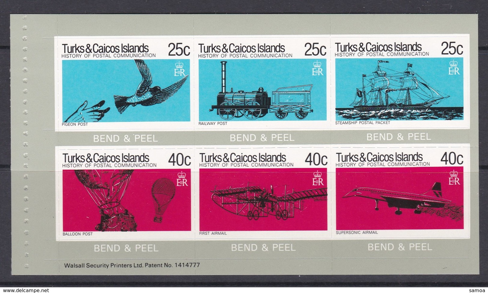 Turks Et Caïques 1979 460-465 ** Carnet Histoire Des Postes Pigeon Train Bateau Ballon Avion Concorde - Turks- En Caicoseilanden