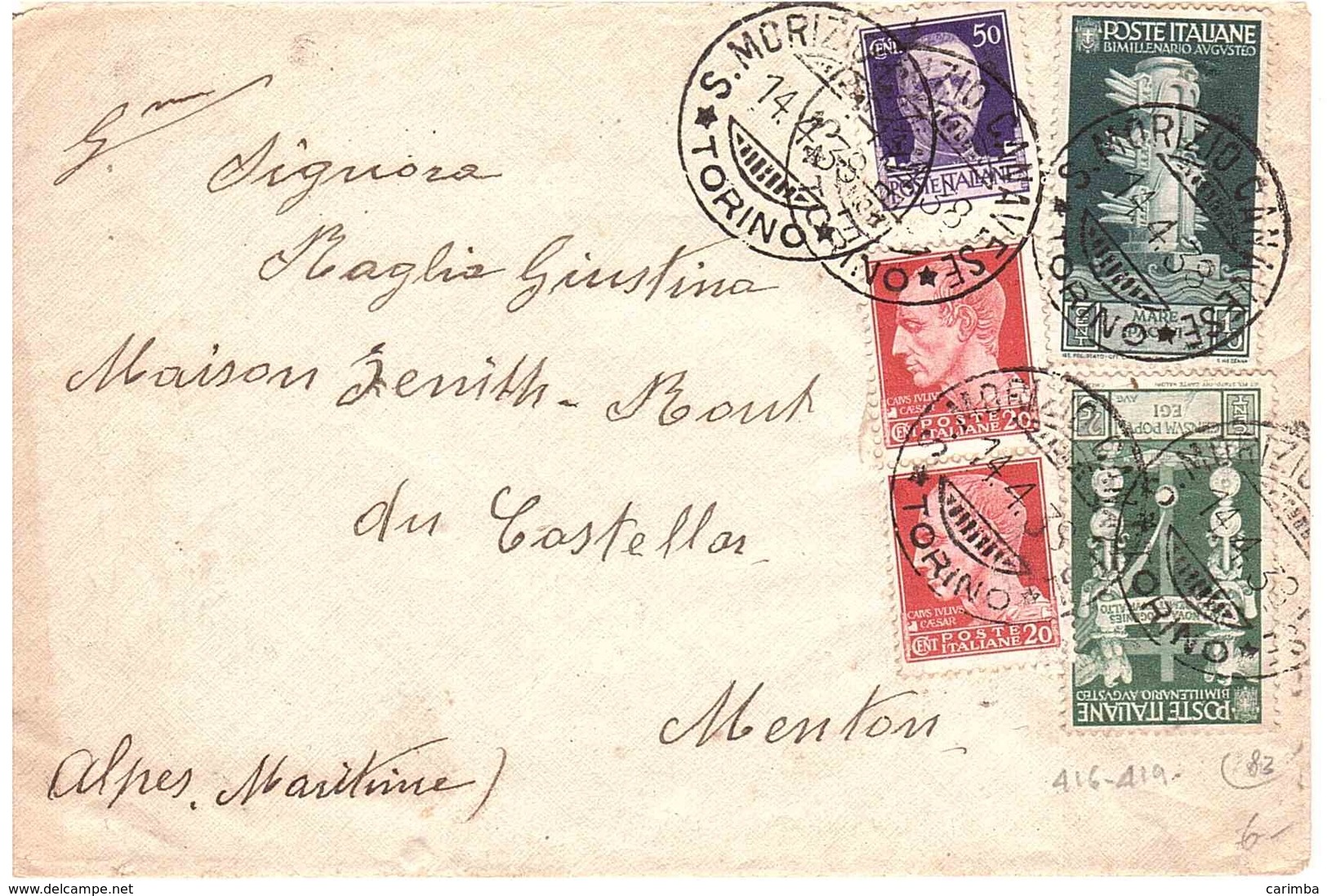 LETTERA PER FRANCIA ANNULLO .MORIZIO CANAVESE TORINO - Storia Postale