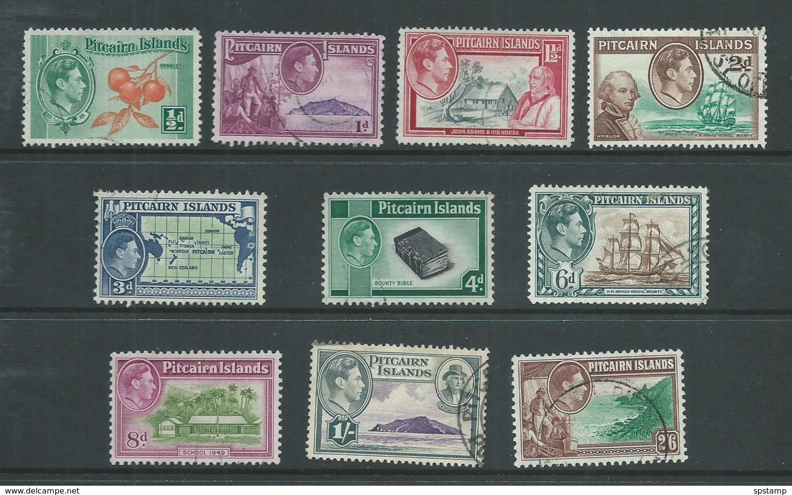 Pitcairn Islands 1940 - 51 KGVI Definitives Set 10 To 2/6 FU Incl ' A ' Numbers - Pitcairninsel