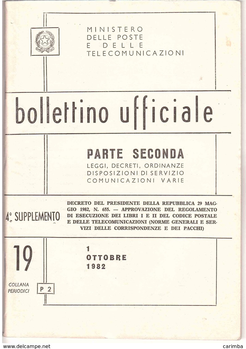 MINISTERO POSTE TELECOMUNICAZIONI BOLLETTINO UFFICIALE PARTE SECONDA PAGINE 86 - Decreti & Leggi