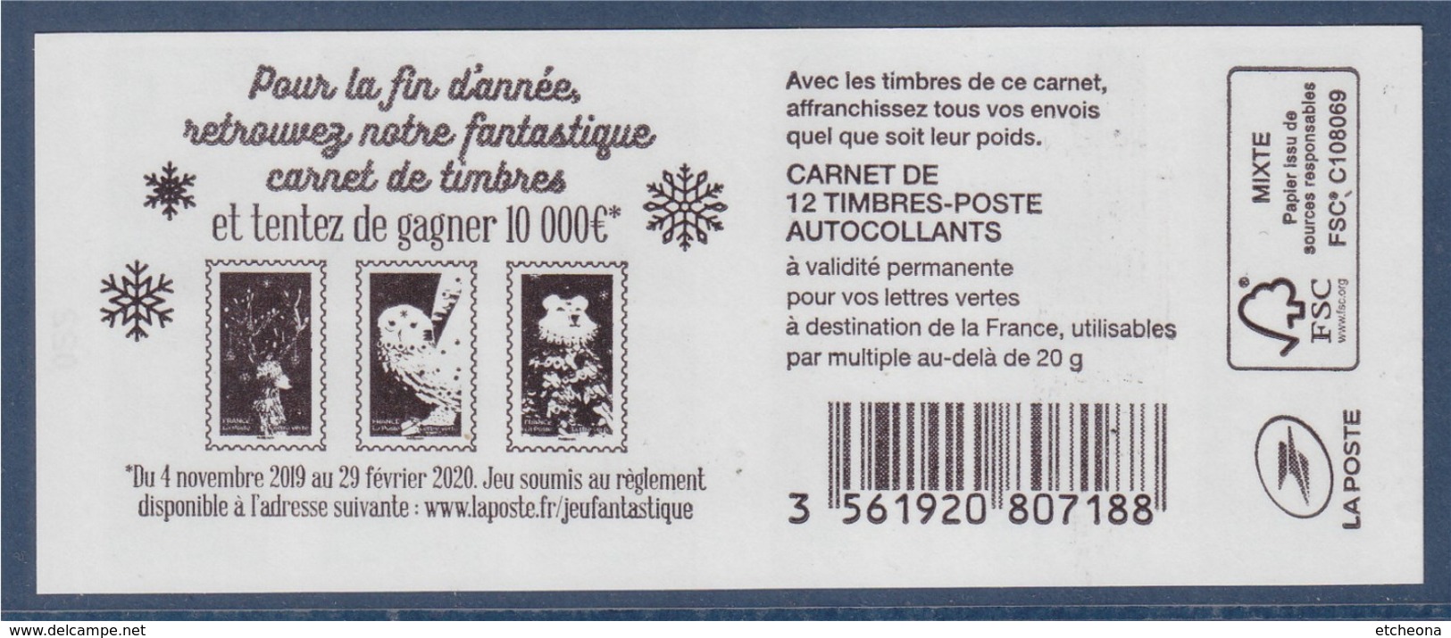 = Marianne L'Engagée Carnet Type Timbre 1598 Lettre Verte X12 Numéroté 0303479 à Gauche 022 Droite Pour La Fin D'année - Autres & Non Classés