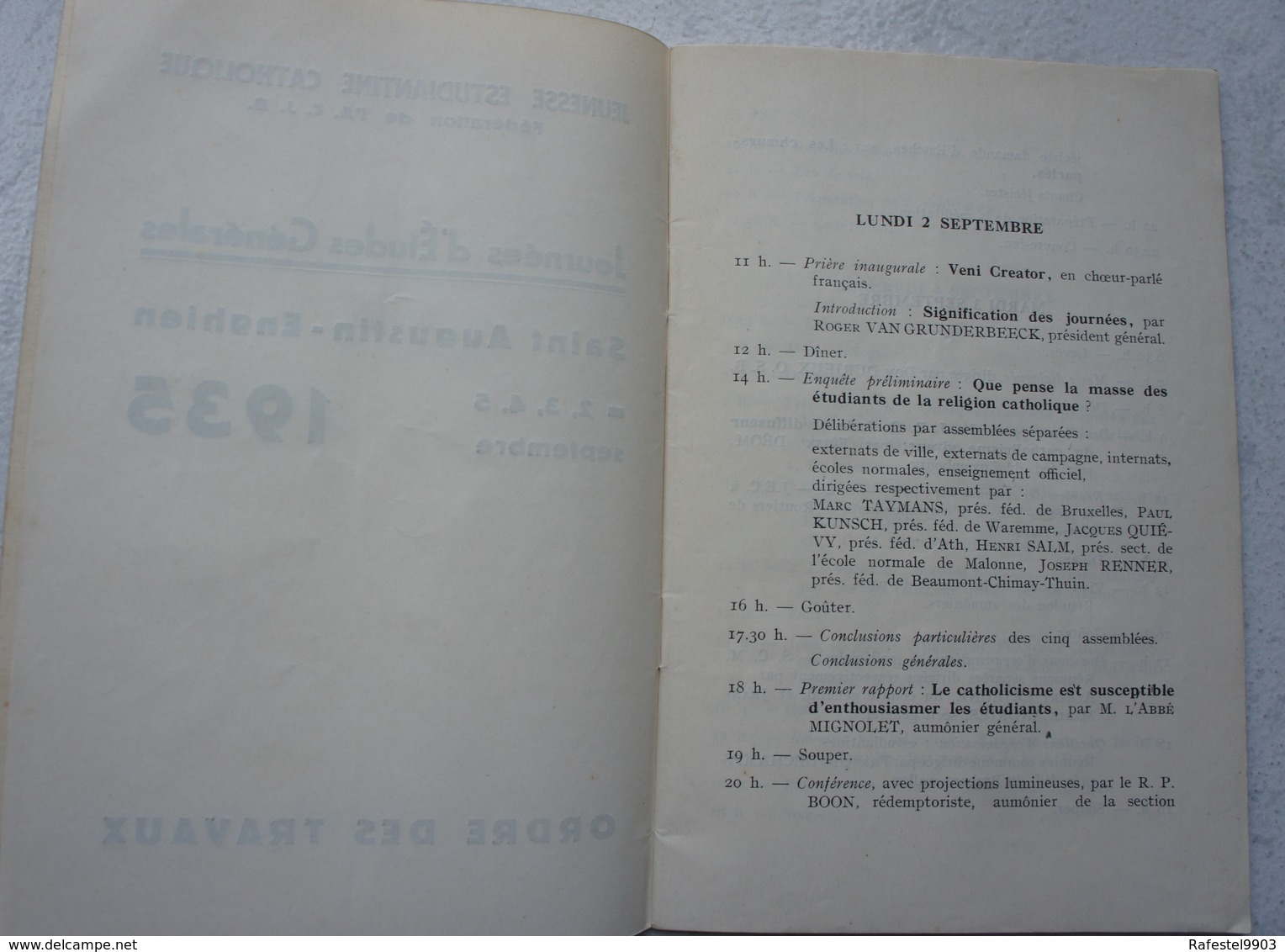 Plaquette Journée D'étude Générales ENGHIEN 1935 ACJB Jeunesse Estudiantine Catholique JEC - Zonder Classificatie