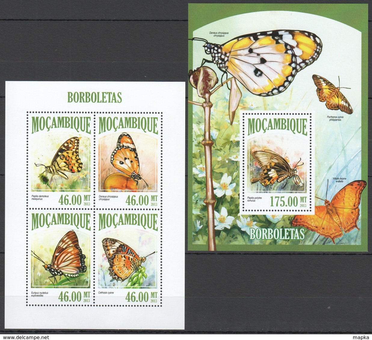 ST2499 2013 MOZAMBIQUE MOCAMBIQUE FLORA & FAUNA BUTTERFLIES BORBOLETAS KB+BL MNH - Butterflies