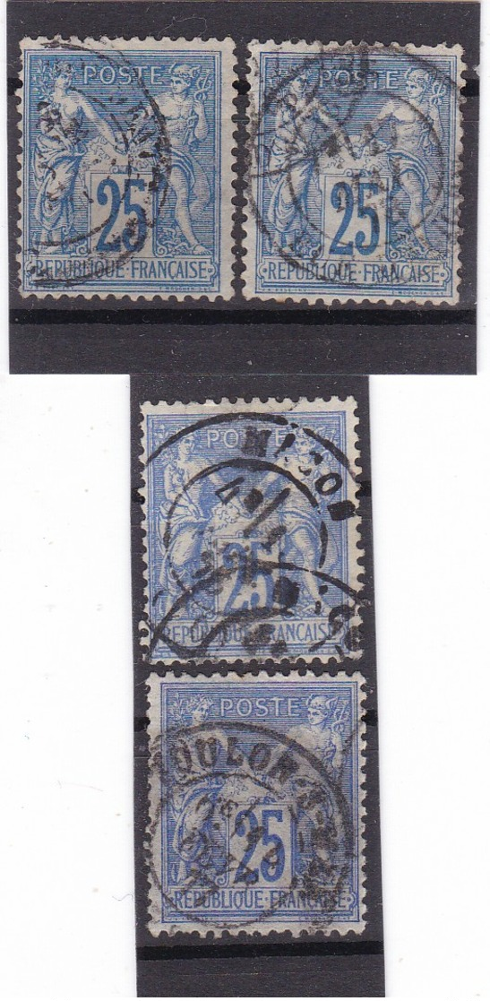 # Z.10871 France Republic 1876 - 78 Type II. 4 X Value 25c. Used, Yvert 79, Michel 63 II.a,b: Pax & Mercur - 1876-1898 Sage (Tipo II)