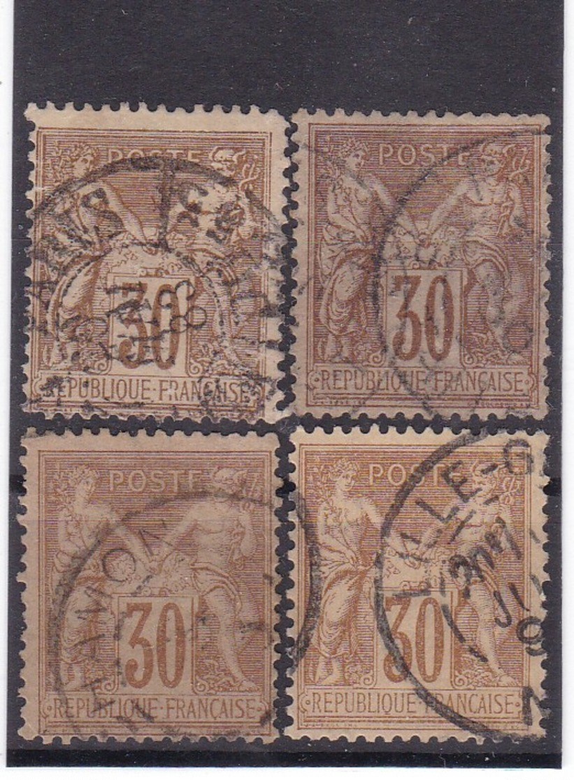 # Z.10872 France Republic 1876 - 78 Type II. 4 X Value 30c. Used, Yvert 80, Michel 64 II: Pax & Mercur - 1876-1898 Sage (Tipo II)