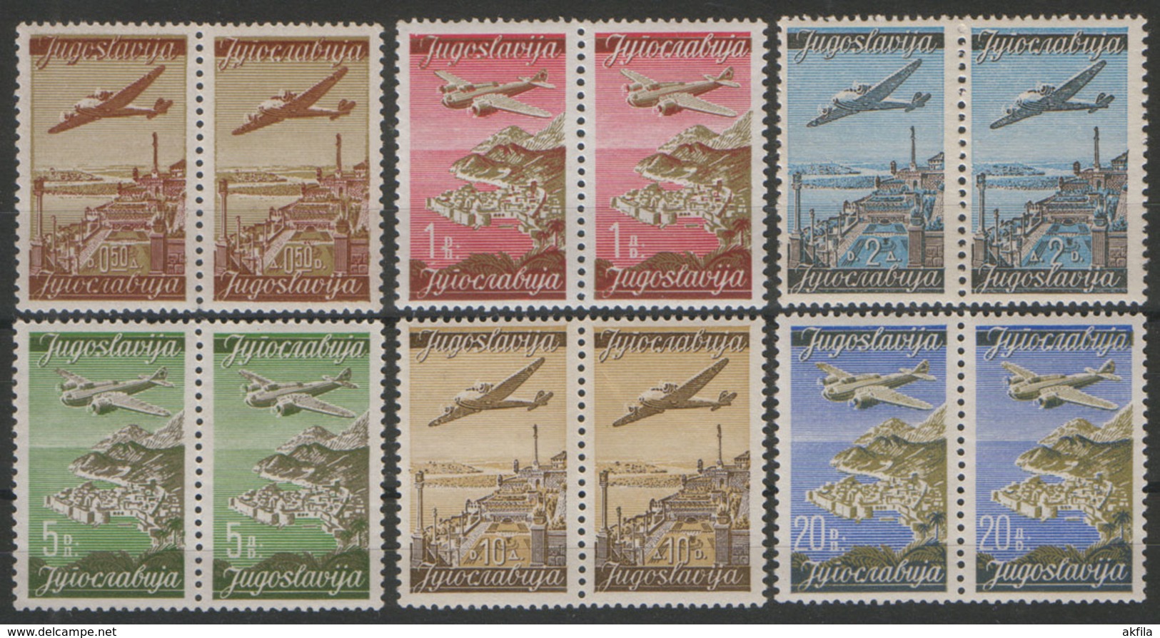 Yugoslavia 1947 Definitive - Airmail, In Pair, MNH (**) Michel 515-520 - Unused Stamps