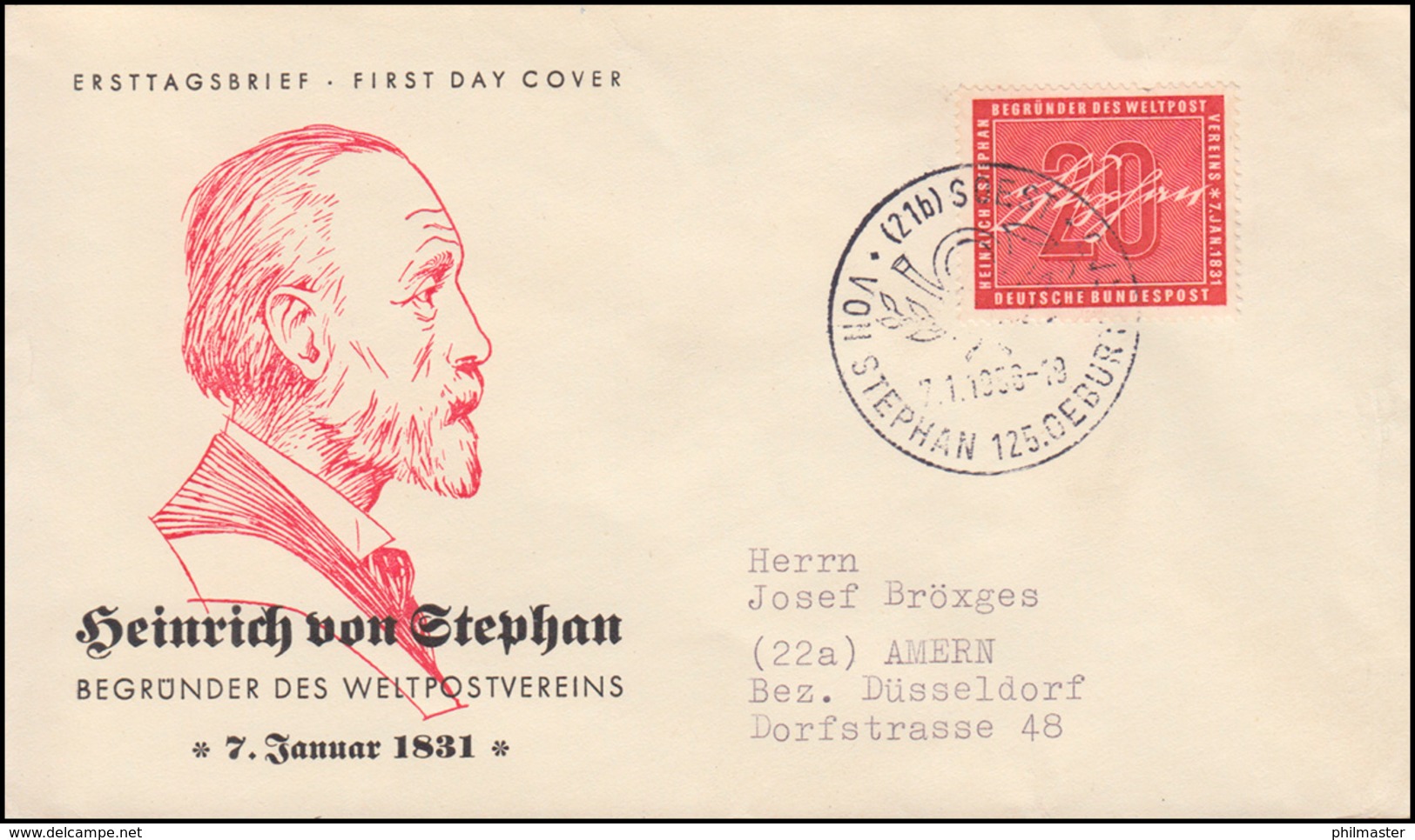 227 Heinrich Von Stephan 1956 Schmuck-FDC 1 ESSt SOEST Stephan 7.1.1956 - Altri & Non Classificati