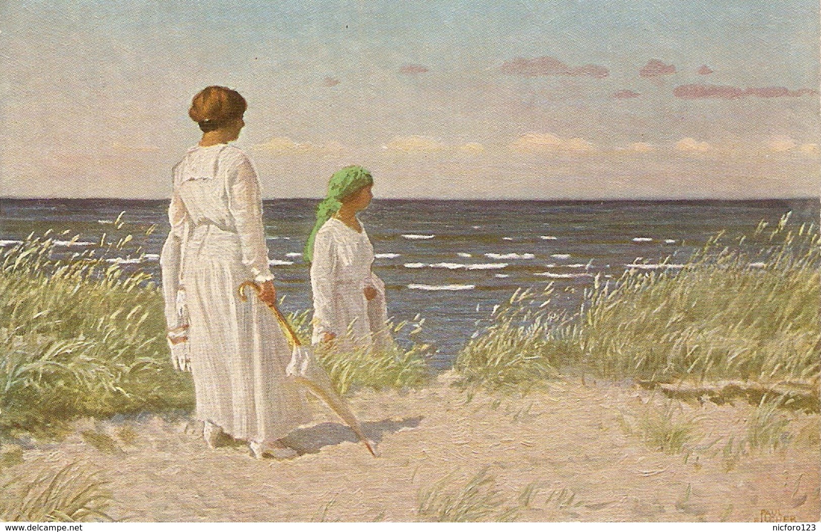 "Pal Fischer. Ladies In Den Dunen" Fine Painting, Vintage Danish Postcard - Mujeres