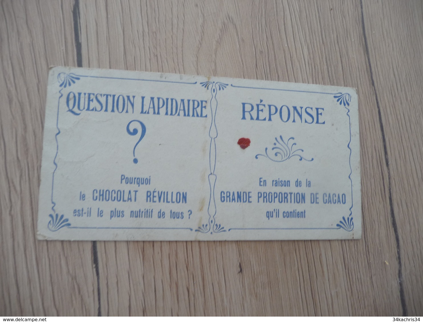 Chromo Ancien Pub Chocolat Cacao Révillon Série  Question Lapidaire Poule - Revillon