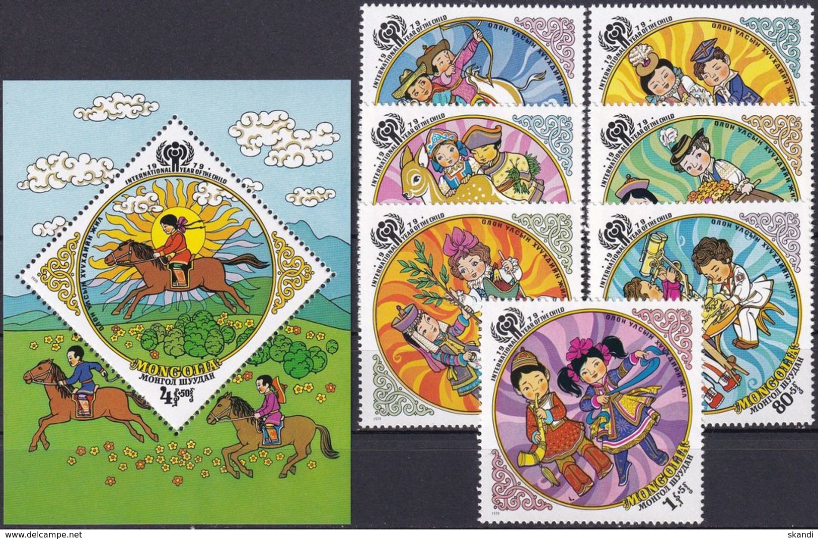 MONGOLEI 1979 Mi-Nr. 1193/99 + Block 57 ** MNH - JAHR DES KINDES - YEAR OF THE CHILD - Mongolei