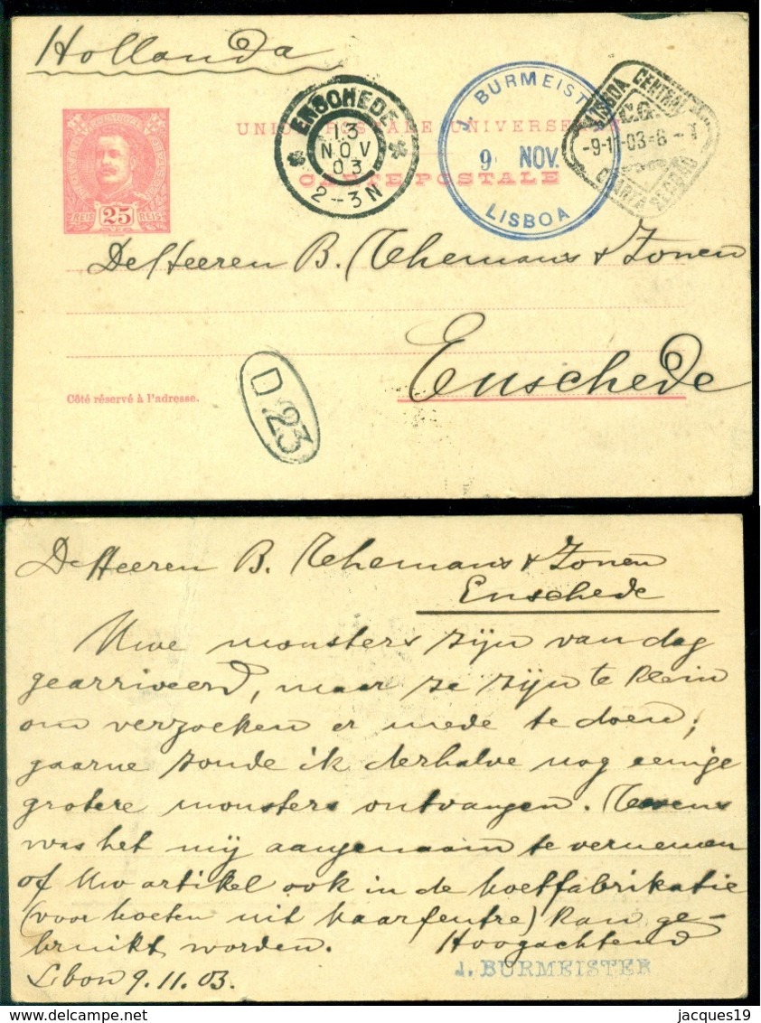 Portugal 1903 Postkaart Naar Enschedé - Postal Stationery