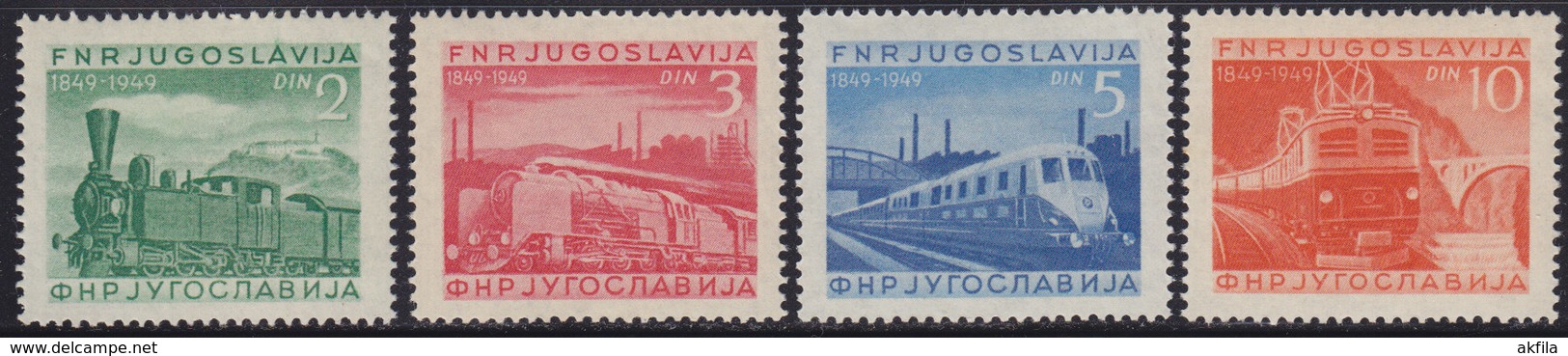 Yugoslavia 1949 Railway Centenary In Serbia, MNH (**) Michel 583-586 - Unused Stamps