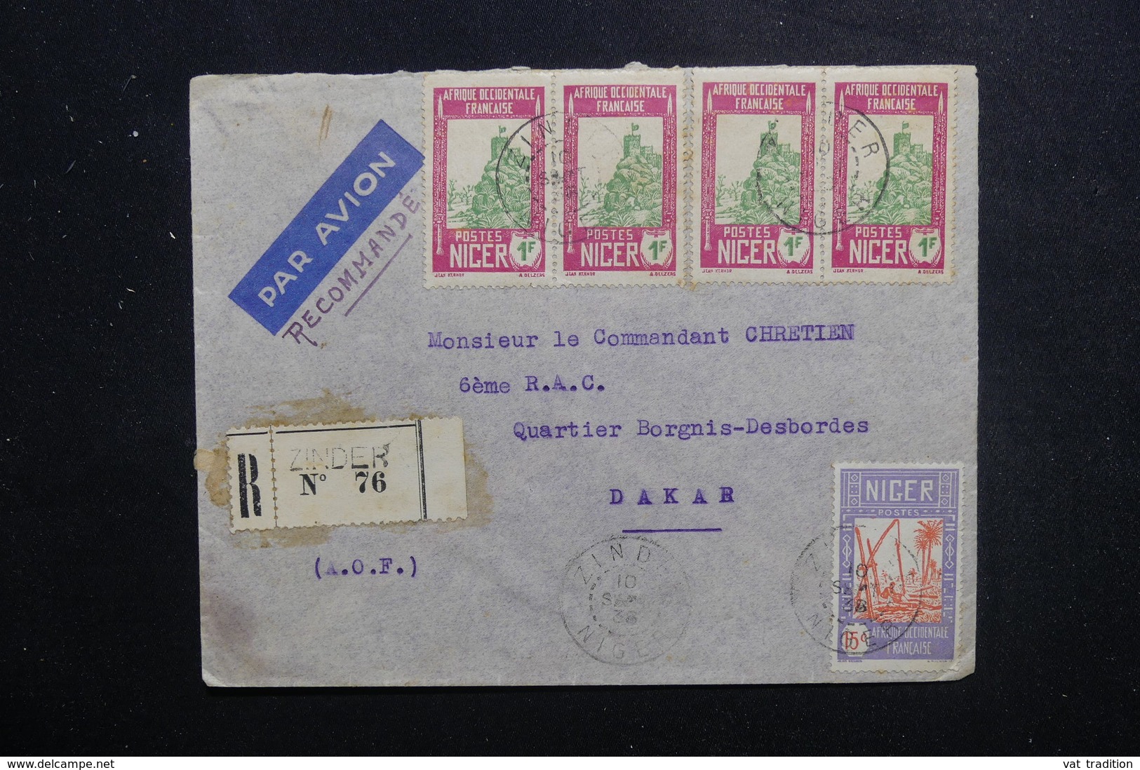 NIGER - Enveloppe En Recommandé De Zinder Pour Dakar En 1938, Affranchissement Plaisant - L 49449 - Storia Postale