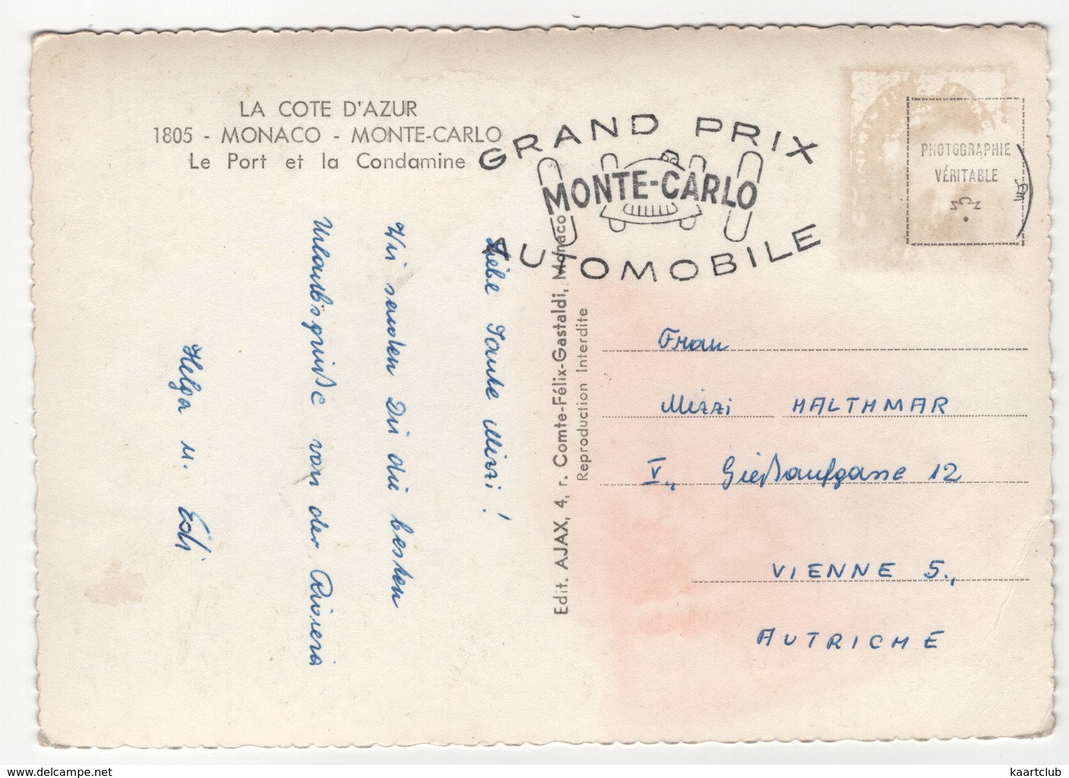 Monaco - Monte-Carlo: Le Port Et La Condamine (Postmark: 'Grand Prix Automobile - Monte-Carlo') - La Condamine