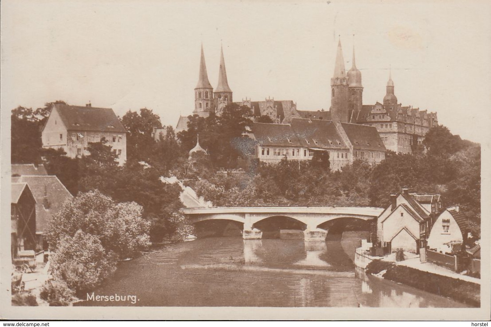 D-06217 Merseburg - Alte Stadtansicht Mit Kirche Und Fluß - Brücke - Stamp (1931 Gel.) - Merseburg