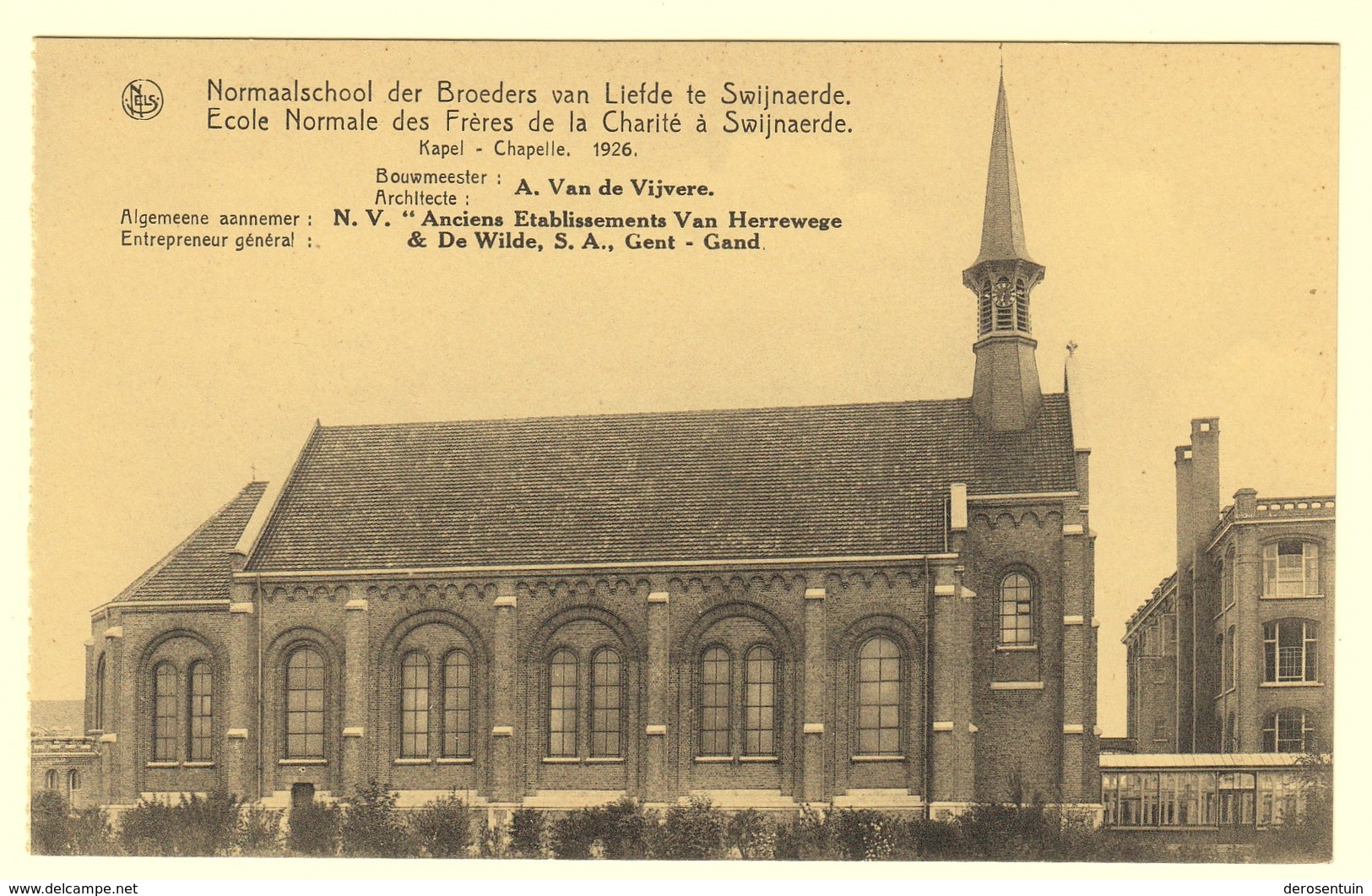 A0395	[Postkaart] Normaalschool Der Broeders Van Liefde Te Swijnaerde / Kapel - Chapelle. 1926. (Nels, Foto Ed. Barbaix) - Gent