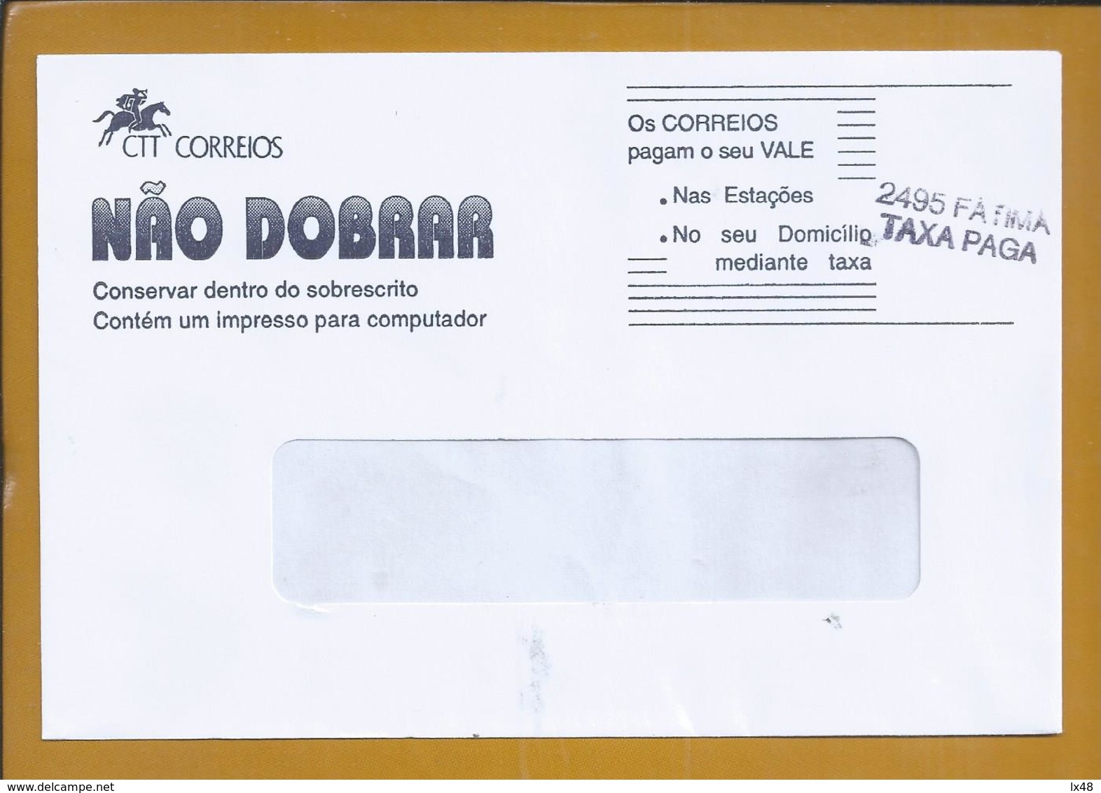 Carta Circulada Com Sobrecarga De '2495 Fátima - Taxa Paga' 1990. Letter Circulated Overload Of '2495 Fatima - Rate Paid - Briefe U. Dokumente