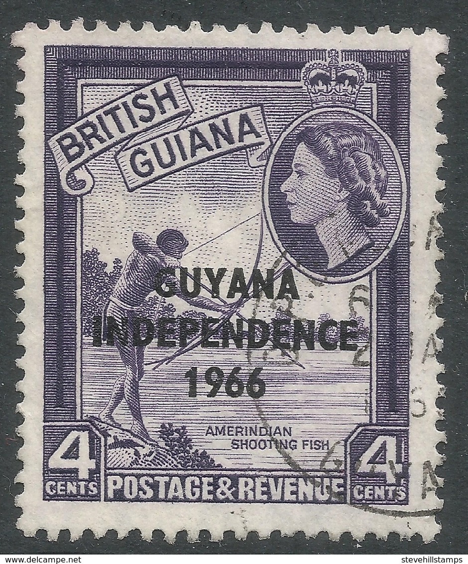 Guyana. 1966 Independence O/P. 4c Used. Upright Block CA W/M SG 387 - Guyana (1966-...)