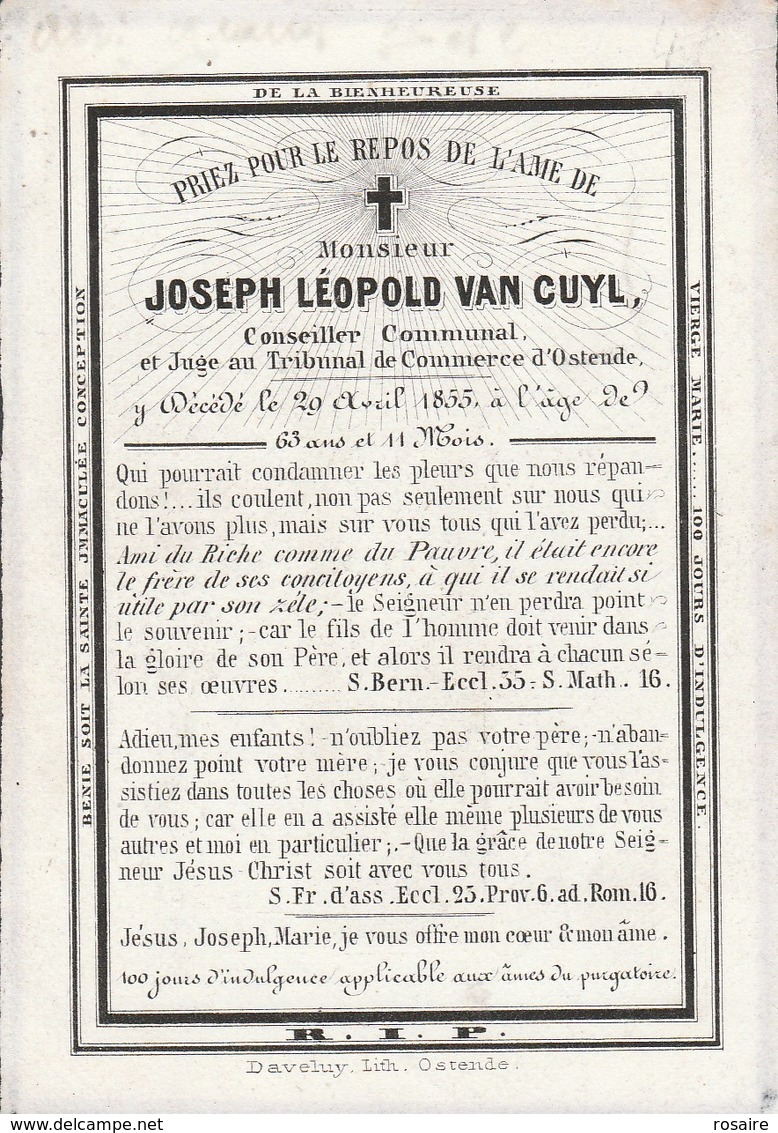 Joseph Leopold Van Cuyl-oostende 1855 - Devotieprenten