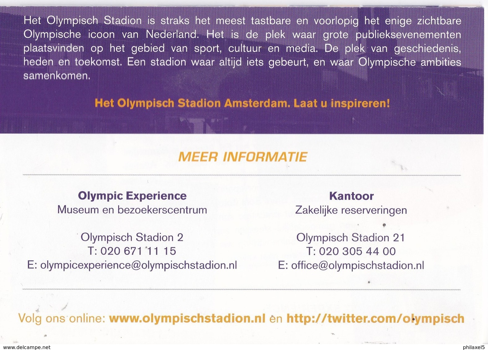 Nederland - Olympisch Stadion  Amsterdam - Agenda - Activiteiten En Evenementen Augustus-november 2010 - Programma's
