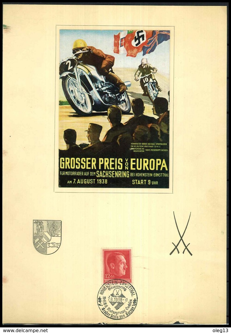 1938 German Reich. Gran Prix Of Europe For Motorcycle Race / Poster - Covers & Documents