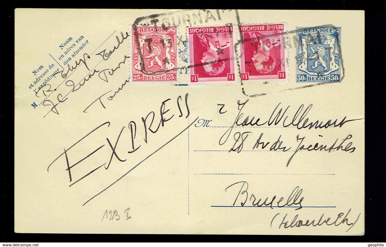 CP 123 I + 423 + 528 ( Paire ) En Exprès De Tournai 13 XI 1941 +> Bruxelles - Cartes Postales 1934-1951