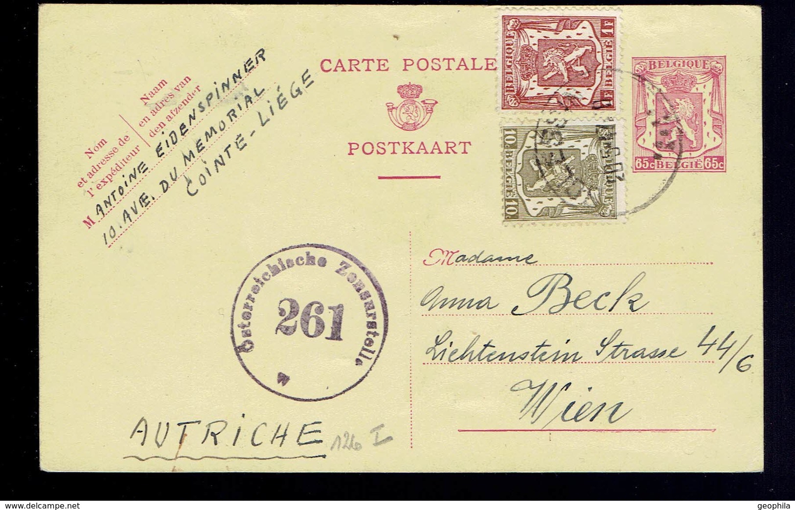 CP 126 I + 420 + 715 De Sclessin 20.5.47 => Vienne ( Autriche ) Censure - Cartes Postales 1934-1951