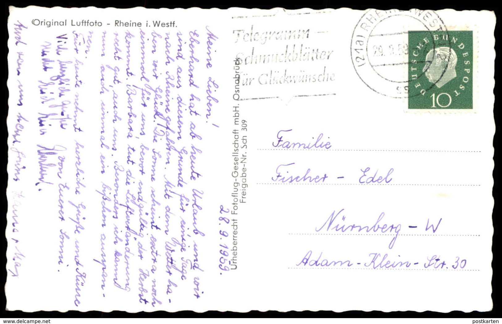 ÄLTERE POSTKARTE RHEINE ORIGINAL LUFTFOTO Luftbild Fliegeraufnahme Totalansicht Total AK Postcard Ansichtskarte Cpa - Rheine