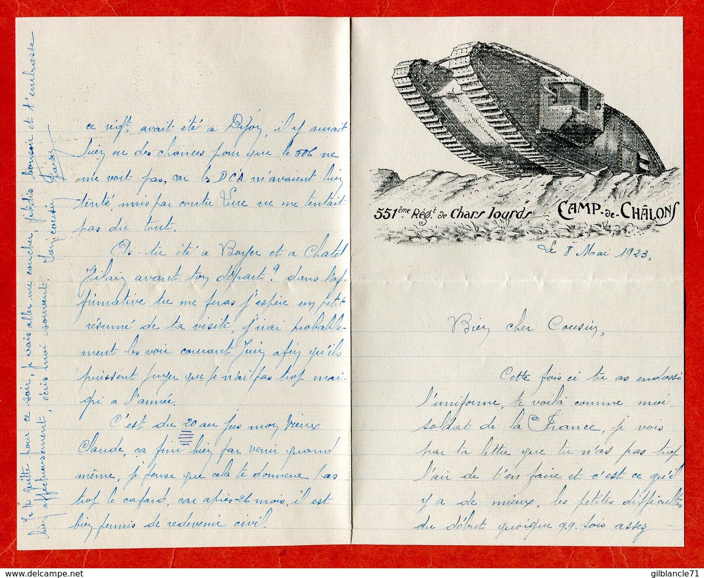 14 18 Camp De CHÂLONS 551ème Régiment De Chars Lourds 1923 Illustration Papier à Lettre Très Bon Etat - 1914-18