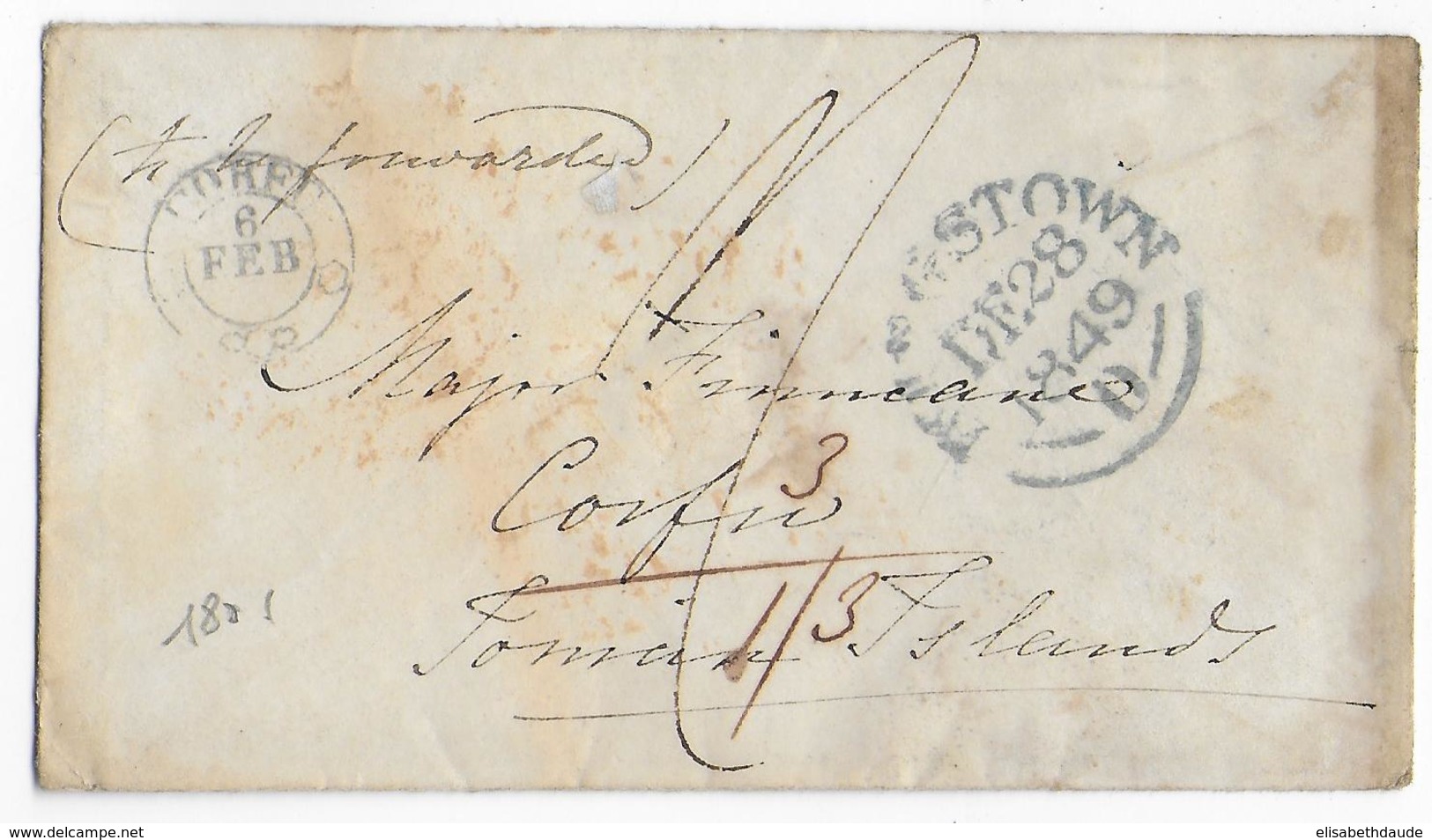 IRLANDE - 1849 - ENVELOPPE De KINGSTOWN => ILE De CORFU Avec CACHET D'ARRIVEE Sur Le DEVANT ! - Prephilately