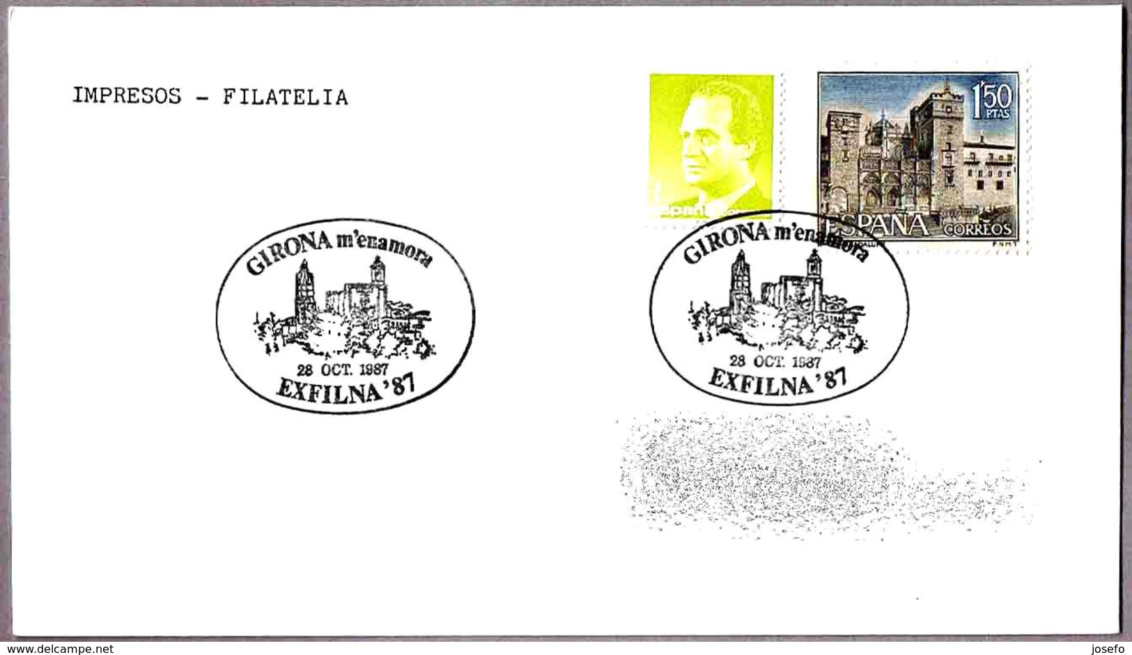 Matasellos EXFILNA'87. GIRONA M'ENAMORA. Girona 1987 - Cartas & Documentos