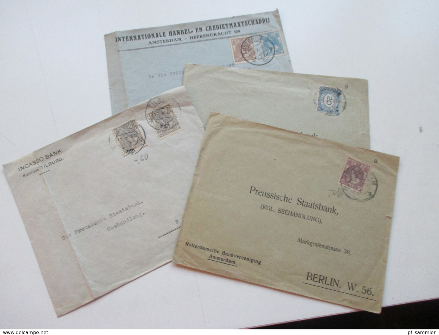 Niederlande 1921 4 Belege An Die Preussische Staatsbank Königliche Seehandlung In Berlin Bankenkorrespondenz - Cartas & Documentos