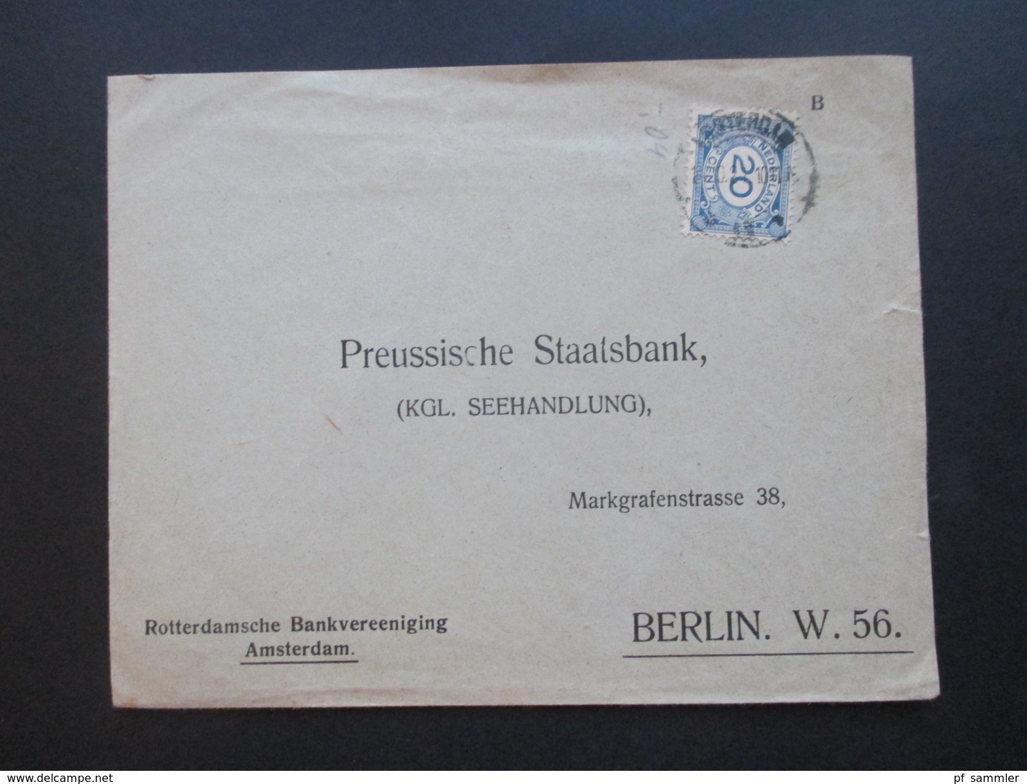 Niederlande 1921 4 Belege an die Preussische Staatsbank Königliche Seehandlung in Berlin Bankenkorrespondenz