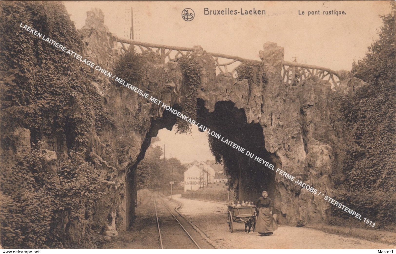 LAEKEN LAITIERE ATTELAGE CHIEN / MELKMEISJE MET HONDENKAR / AU LOIN LAITERIE DU HEYSEL FERME JACOBS / ° STERSTEMPEL 1913 - Laeken