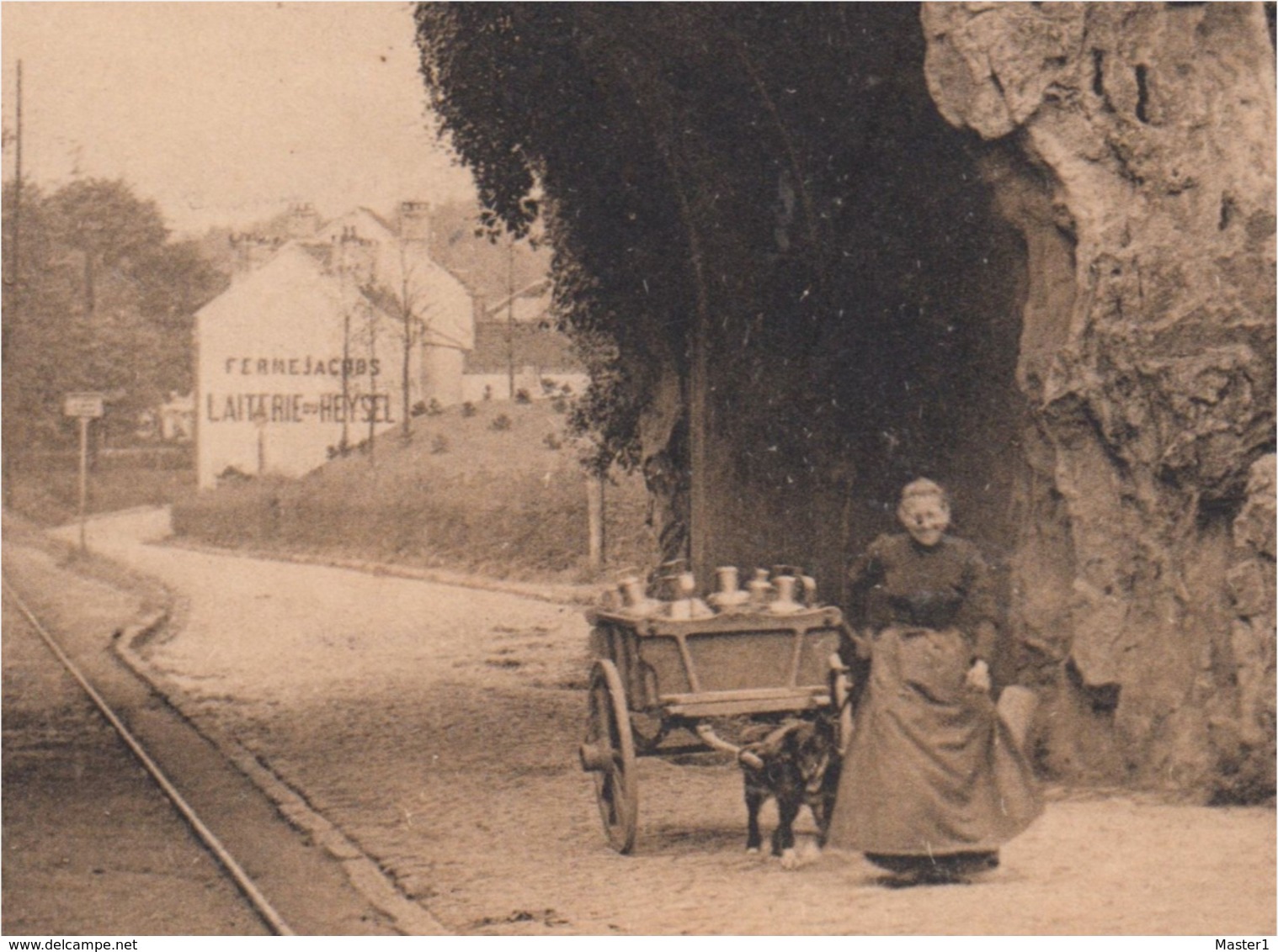 LAEKEN LAITIERE ATTELAGE CHIEN / MELKMEISJE MET HONDENKAR / AU LOIN LAITERIE DU HEYSEL FERME JACOBS / ° STERSTEMPEL 1913 - Laeken