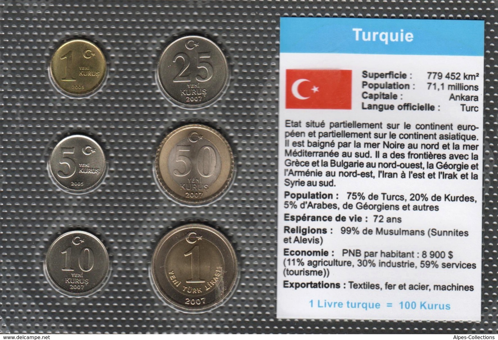 0116 - SERIE MONNAIES TURQUIE - 6 Pièces : 1 Kuru à 1 Livre - Turquia