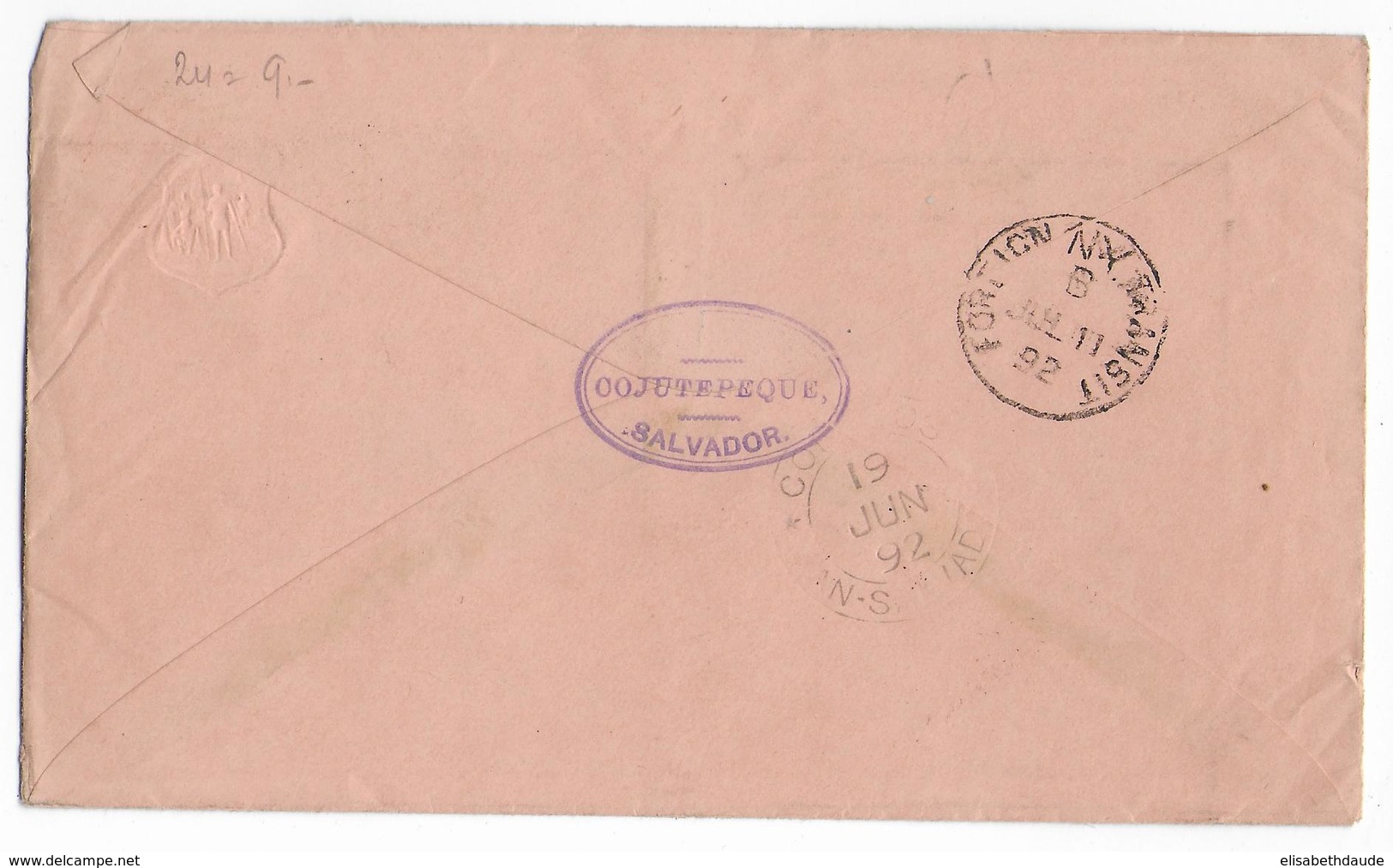 SALVADOR - 1892 - ENVELOPPE ENTIER De COJUTEPEQUE ! (RARE) => PARIS - El Salvador