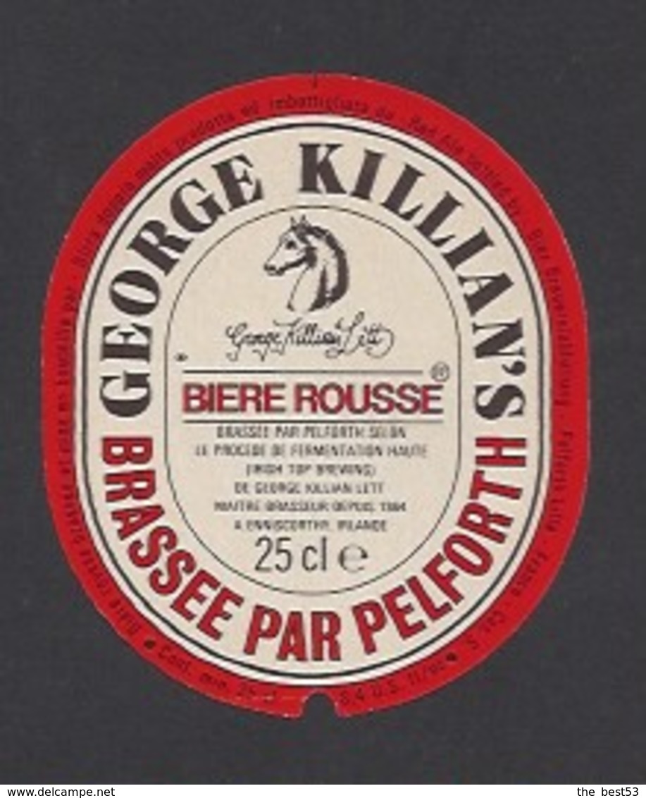 Etiquette De Bière Rousse 25 Cl - George Killian's  -  Brasserie  Pelforth à Lille  (59) - Beer