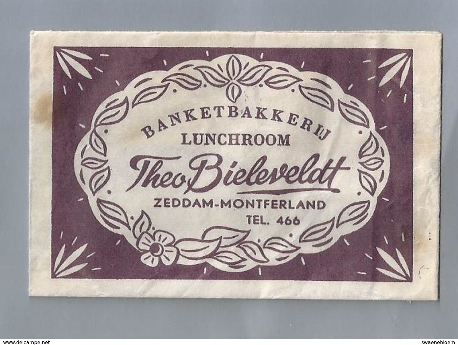 Suikerzakje.- ZEDDAM MONTFERLAND Theo Bieleveldt. Banketbakkerij Tel 466. Sugar Bag. Embalage De Sucre. Zucchero. Zucker - Suiker