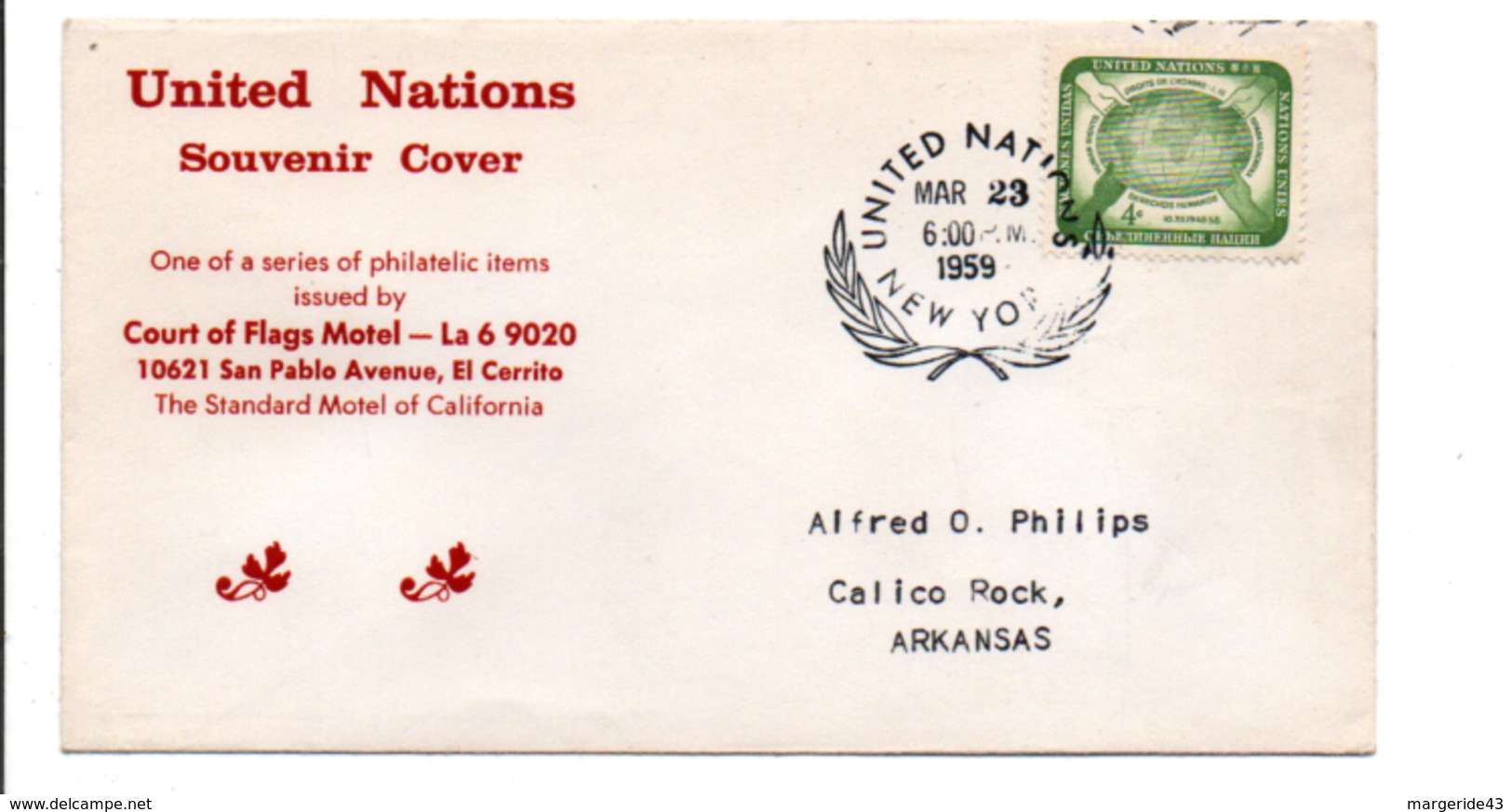 NATIONS UNIES LETTRE SOUVENIR 1959 - Lettres & Documents