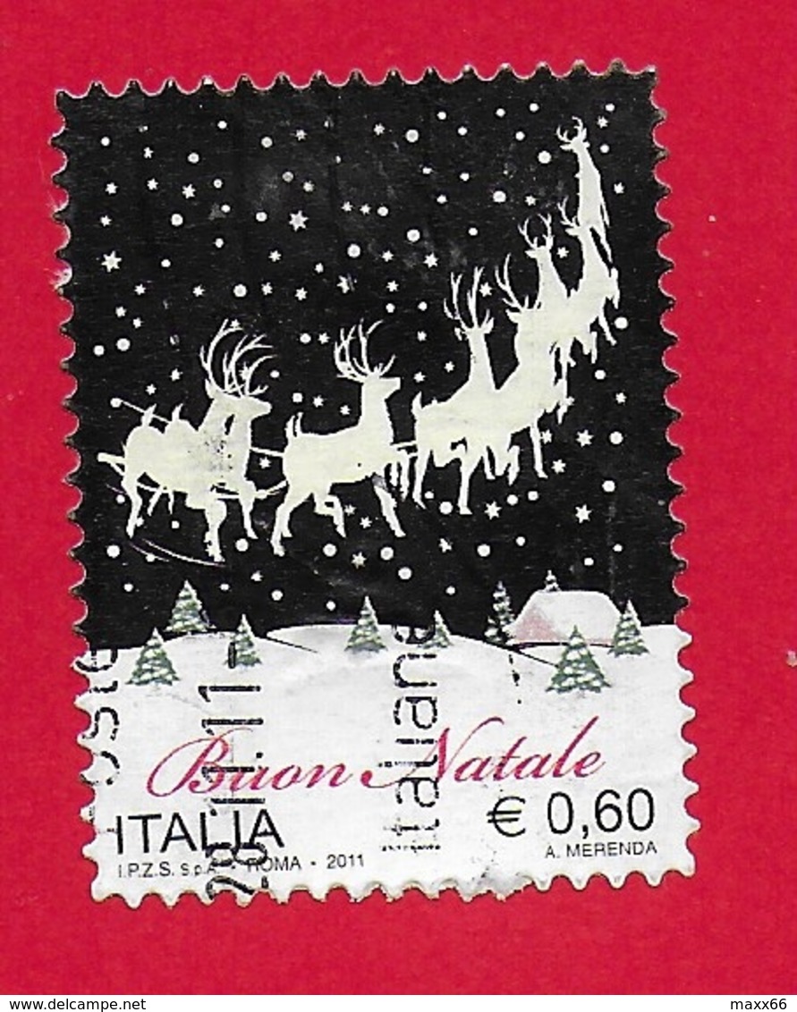 ITALIA REPUBBLICA USATO - 2011 - NATALE LAICO - Renne E Paesaggio Innevato -  € 0,60 - S. 3289 - 2011-20: Usati