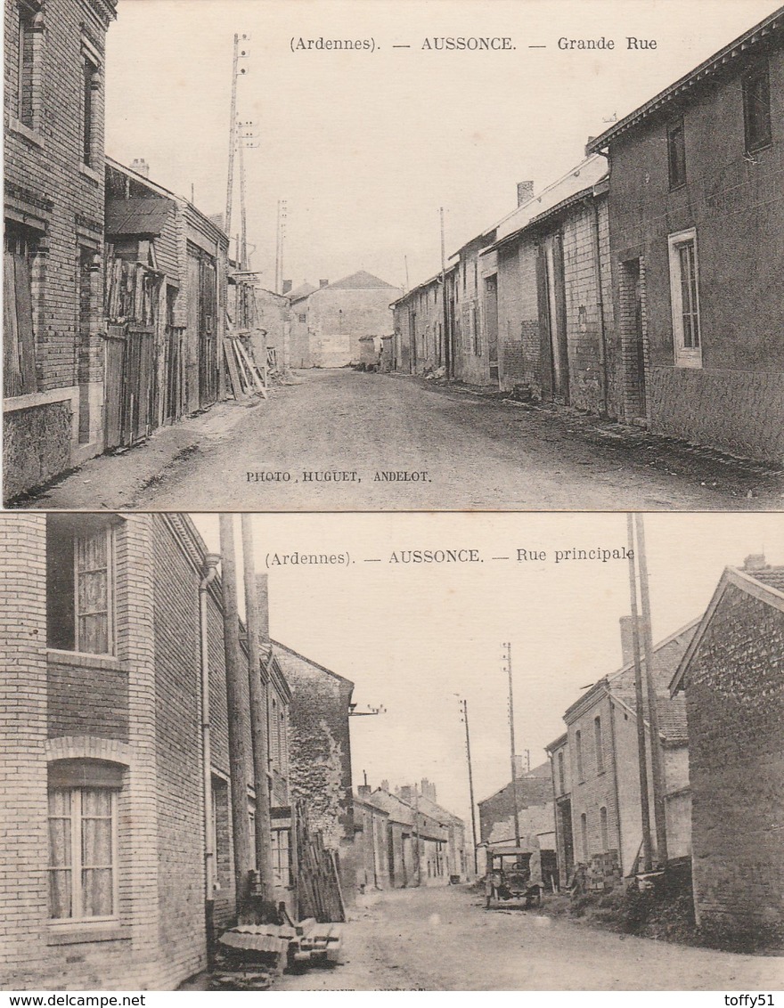 2 CPA:AUSSONCE (08) VOITURE RUE PRINCIPALE,GRANDE RUE - Autres & Non Classés