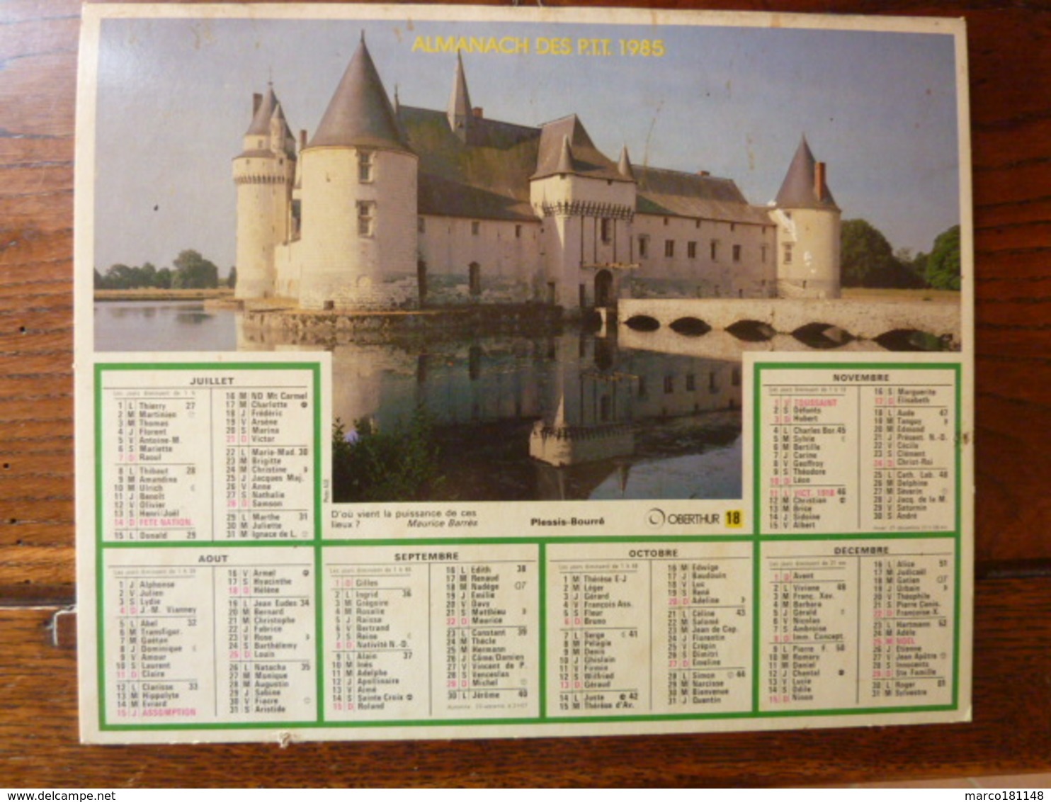 Calendrier, Almanach Des P.T.T. 1985 - Plessis-Bourré - Hameau De La Reine Versailles - Autres & Non Classés