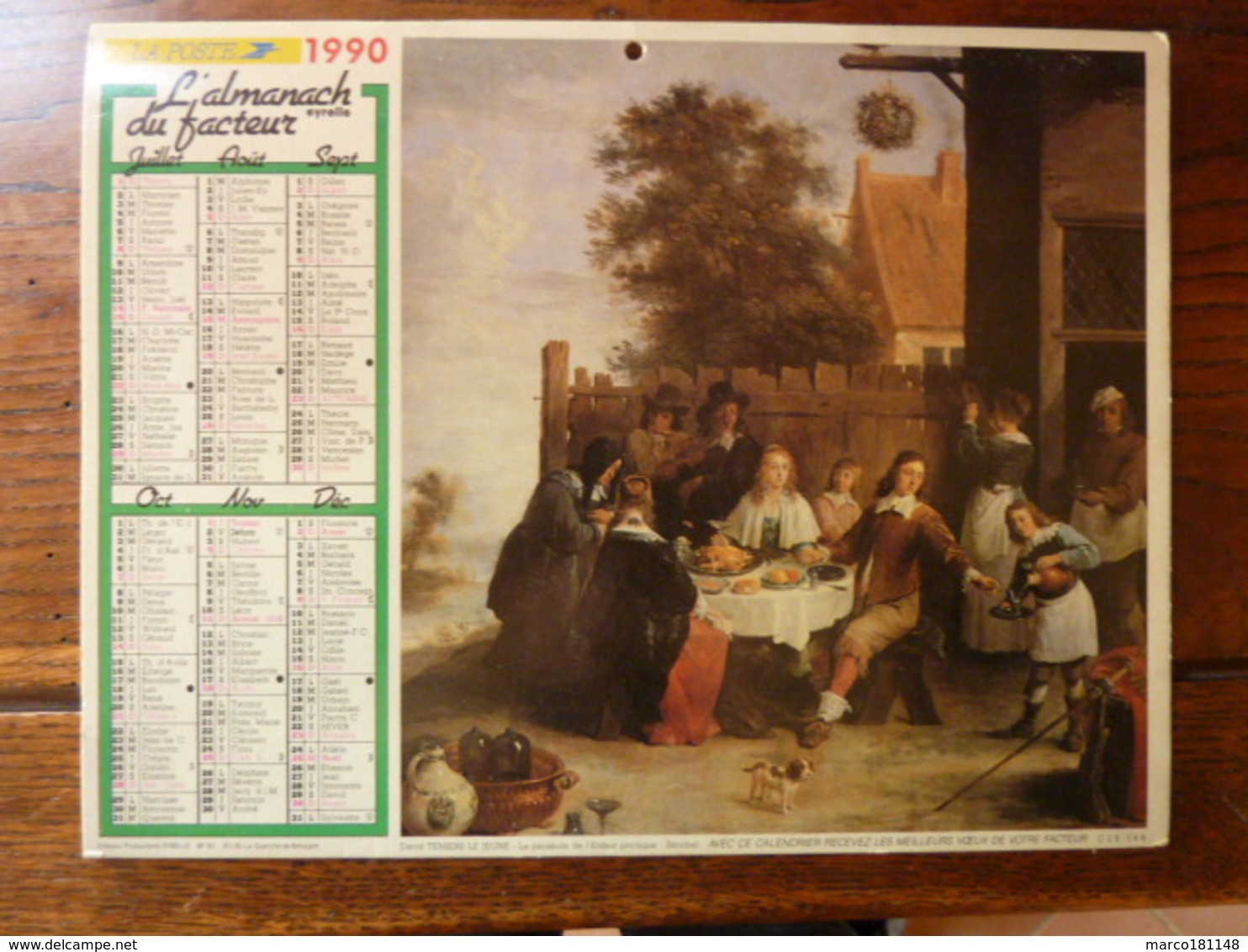 Calendrier, Almanach Du Facteur - La Poste - 1990 - Canal Gelé En Hollande - Parabole De L'enfant Prodigue - Autres & Non Classés